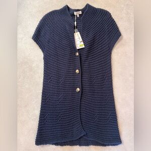 Navy Blue Long Knit Cardigan Vest . New. Sorella by Papa. Small